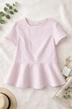 earth music&ecology ストライプペプラム半袖ブラウス　ピンク