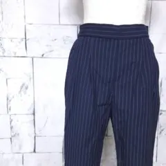 ネイビー ストライプ ハイウエスト スラックス