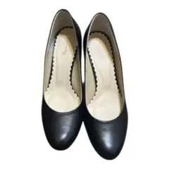 Mariefemmeブラックレザー ヒール7cm パンプス24cm 冠婚葬祭