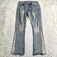 良品✨Mnml デニム フレア ダメージ加工 切り替え 32 大きいサイズ 綿