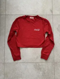 コカコーラ　ロンT 長袖　赤Ｔシャツ　ショート丈　ロゴＴシャツ　平成フラミンゴ