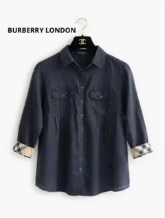 バーバリーロンドン ホースロゴ刺繍 リネンシャツ メタリックボタン 36