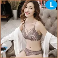 人気の総レース ブラジャーショーツセット　L／グレー　ブラショーツ