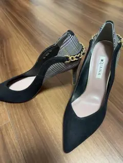 DIANA ハイヒール 黒 チェック柄 スエード 24cm