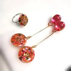 最安値　ハンドメイド　紅葉模様のイヤリングとリングセット