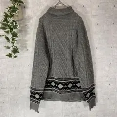 ジェイフェリー J.FERRY ニット グレー ダイヤモンド編み タートルネック