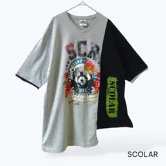 SCOLAR アシメ切替 アライグマ柄 Tシャツ 綿100% レディースL相当のサムネイル