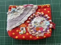 ハンドメイド　レトロ　カラフルなマルチケース　ポーチ　ビンテージ