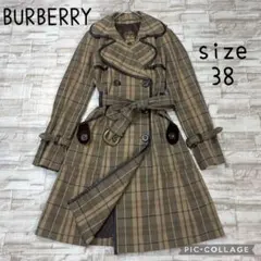 【希少】バーバリーブルーレーベル★トレンチコート　チェック　ホースロゴ　牛革