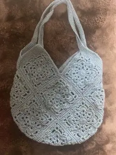 水色 かぎ針編み大きめのグラニーバッグ