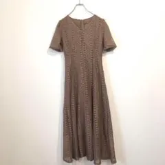 ワンピース　夏　半袖　Aライン　レース　おしゃれ　ブラウン　ベージュ　ロング丈