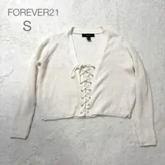 【FOREVER 21】レースアップ ニット カーディガン ホワイト S 良品のサムネイル