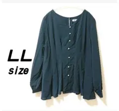 ＬＬ パールボタン 後ろゴム ブラック ブラウス カットソー ヒナスタイル