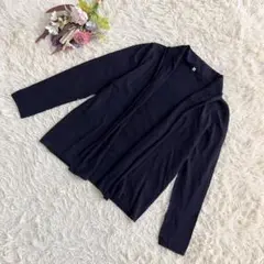 『無印良品』長袖ニットカーディガン　羽織　オープンフロント　綿100%　ネイビー