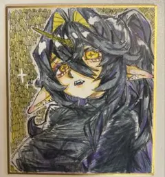 手描きイラスト オリジナル 人外 女の子 アナログ 原画 色紙