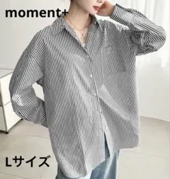 moment+ 先染めストライプビッグシルエット長袖シャツ ブラック Lサイズのサムネイル