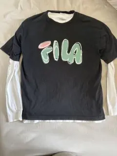 【FILA】【二枚重ね】 ロゴプリント 長袖Tシャツ Mサイズ ブラック