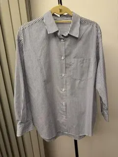美品　GU　青　白　ストライプ 長袖　シャツ　S