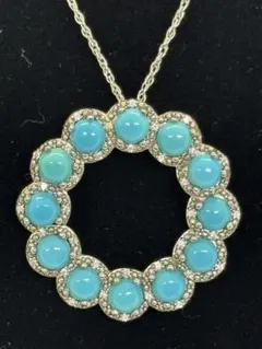 天然ターコイズシルバーペンダント　トルコ石ダイヤ　パワーストーン　オシャレ上品