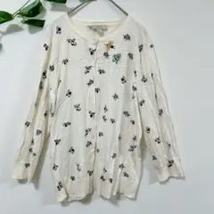 LOFT 蜂の刺繍入り ハチ プリント 長袖カーディガン コットンニット L