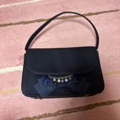 ネイビー ハンドバッグ リボンパール装飾　ランバン