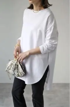BONJOUR SAGAN コットンサイドスリットロンT ホワイト　新品