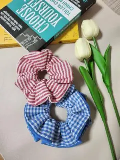 チェック柄シュシュ２個セット