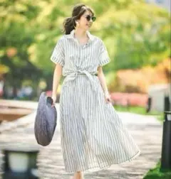 ミラオーウェン　前ふらし袖折り返しシャツワンピース