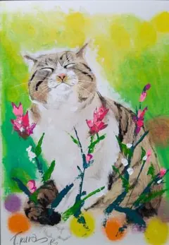 猫 原画 絵画 イラスト ドローイング ペット 現代アート 芸術 ねこ