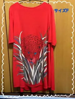Goji 半袖Tシャツ レッド ヒョウ柄プリント サイズF