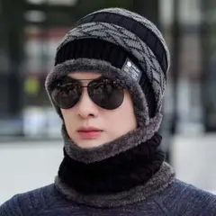 メンズレディースニット帽 ネックウォーマー 防寒 裏起毛裏ボア男女兼用