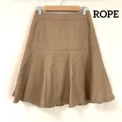美品【ROPE】ロペ 膝丈フレアスカート ベージュ シンプルS ファスナー 裏地