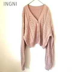 イング　ニットカーディガン　ピンク　コットン　M ガーリー　お袖ゆったり