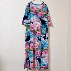 SWEETSALT 花柄 ワンピース ロング丈 五分袖 総柄 XL ゆったり
