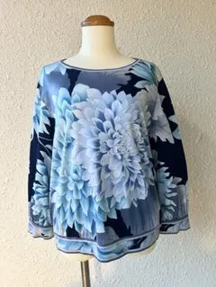 美品✨ LEONARD レオナール 花柄 ネイビー 半袖ブラウス LL - メルカリ