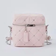 NICE CLAUP ベロアキルティングバニテ イーショルダーピンク