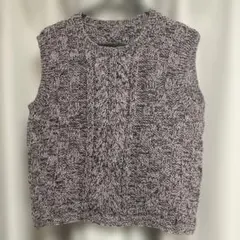M〜Lサイズ グレー系 ケーブル編み ノースリーブニットベスト ハンドメイド