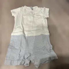 コットン 半袖ロンパース ホワイト/ストライプ
