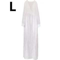 美品✨【L】カシュクール ロングワンピース シアースリーブ マキシ丈 ホワイト