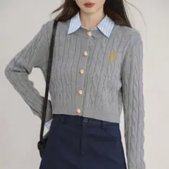 SHEIN シーイン レイヤード風 ニット トップス ストライプ シャツ グレー