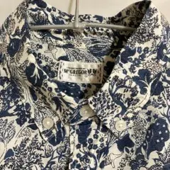 メンズ　七分袖 ボタニカル　アニマル　象　ブルー　青　L