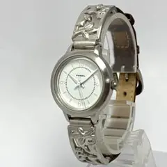 ❤️電池交換済936 FOSSIL フォッシル クォーツ 腕時計 シルバー 植物柄