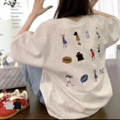 SHIEN カートゥーン刺繍 オーバーサイズ半袖Tシャツのサムネイル