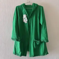 アンドラブ　グリーン フラワー刺繍 フード付きカーディガン