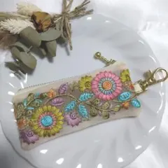 インド刺繍リボン　ミニポーチ