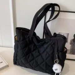 【タイムセール】ハンドバッグ 大容量 黒 韓国 キルティング　トートバッグ