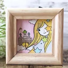 【555】【女の子の絵】額付オリジナルアナログ手描きイラスト原画　自作創作作品
