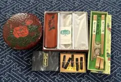 鎌倉彫 博陽堂 「福島秀岳」作 朱漆牡丹彫文 菓子皿/銘々皿 5客 K231