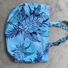 ハンドメイド　ハワイアン風　葉柄エコバッグ 青と白