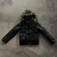 ブラックダウンジャケット　ファー　y2k 平成ギャル　短丈